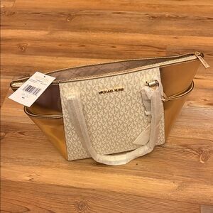 Michael Kors Gold and Cream Tote Bag